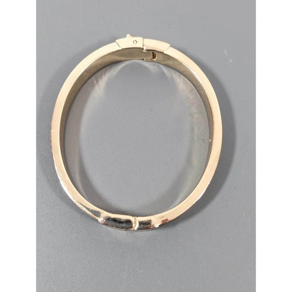 LOFT Black Leather Inlay Gold Tone‎ Hinge Bangle Bracelet 6.5 in